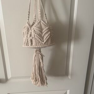 Cream Macrame Hanging Planter Boho